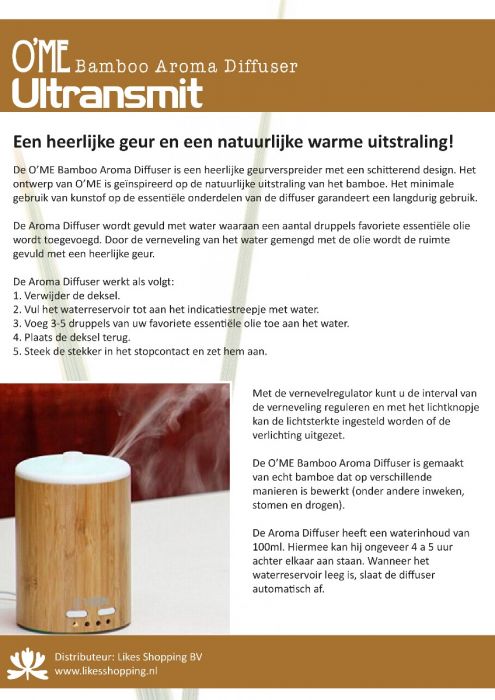 passagier Gelovige mager Ultransmit - Aroma Diffuser - Bamboo - 170008 | Winkelbijons.nl