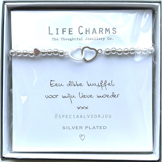 Life Charms - Armband -  Een dikke knuffel voor mijn lieve Moeder xxx - Dubbele open hart 