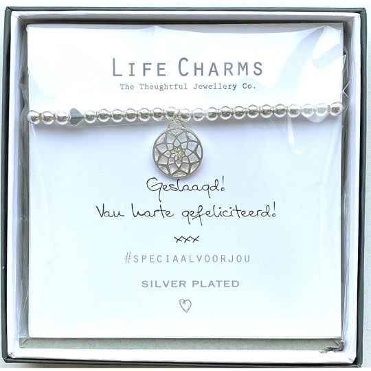 Life Charms - Armband - Geslaagd!  Van harte gefeliciteerd xx - Lotus bloem