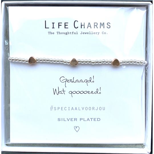 Life Charms - Armband -  Geslaagd!  Wat gooooeed!  3 hartjes