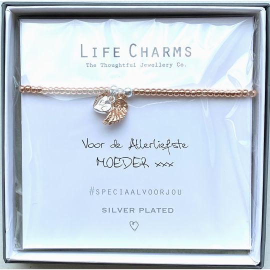 Life Charms - Armband -  Voor de Allerliefste Moeder xxx - engelvleugel en hartje