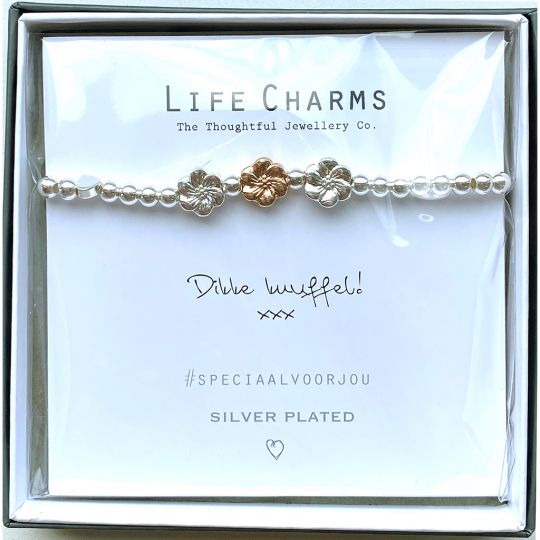 Life Charms - Armband - Verzilverd -  Dikke knuffel!  xxx -  Bloem