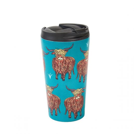 Eco Chic - The Travel Mug  (thermosbeker) - N05 - Teal - Highland Cow   