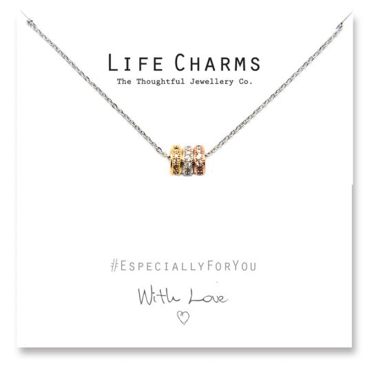 Life Charms - YY01 - Necklace 3 colour Gold CZ Pave Rings